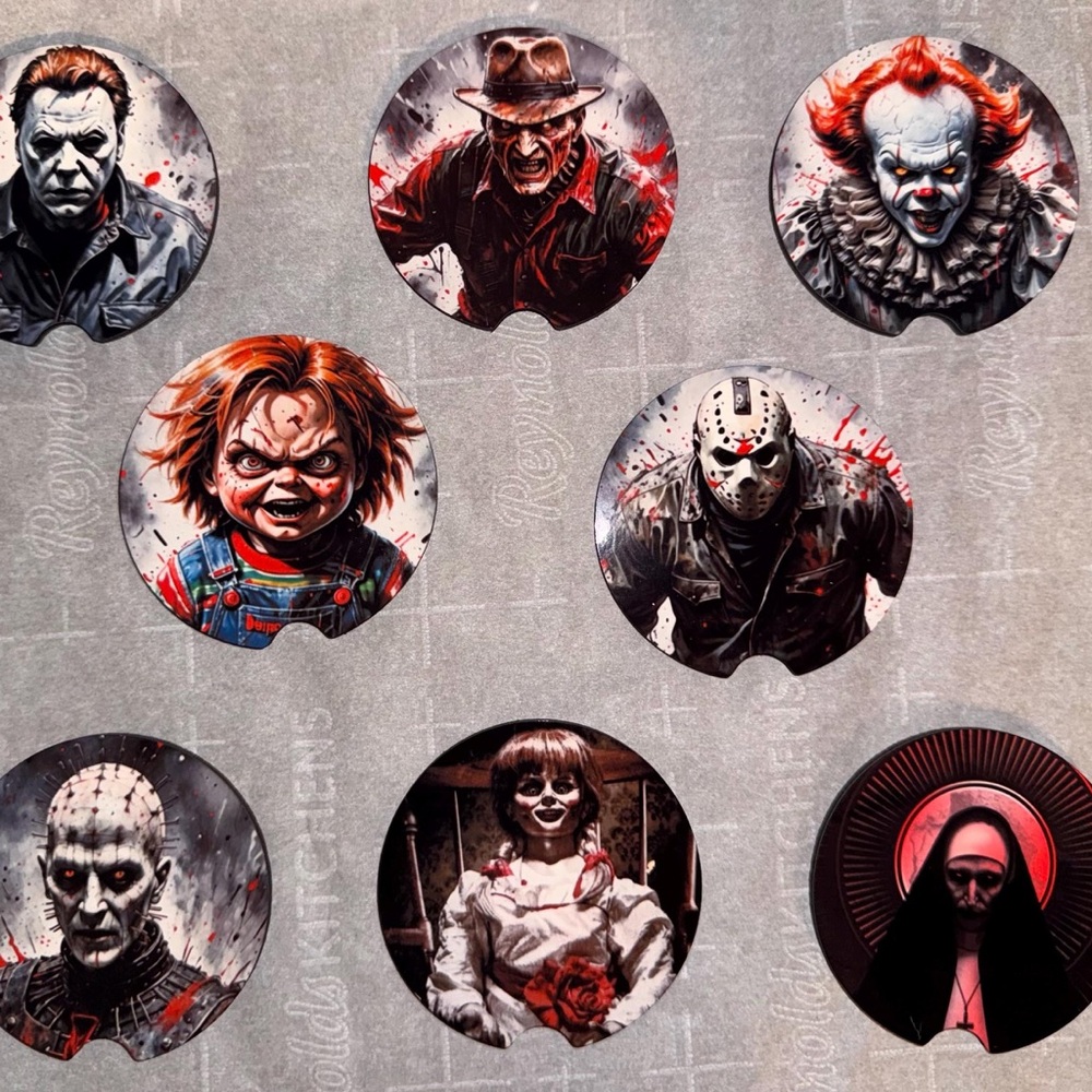 Horror Movie Character car Coasters sold as a Set.   Made on demand.